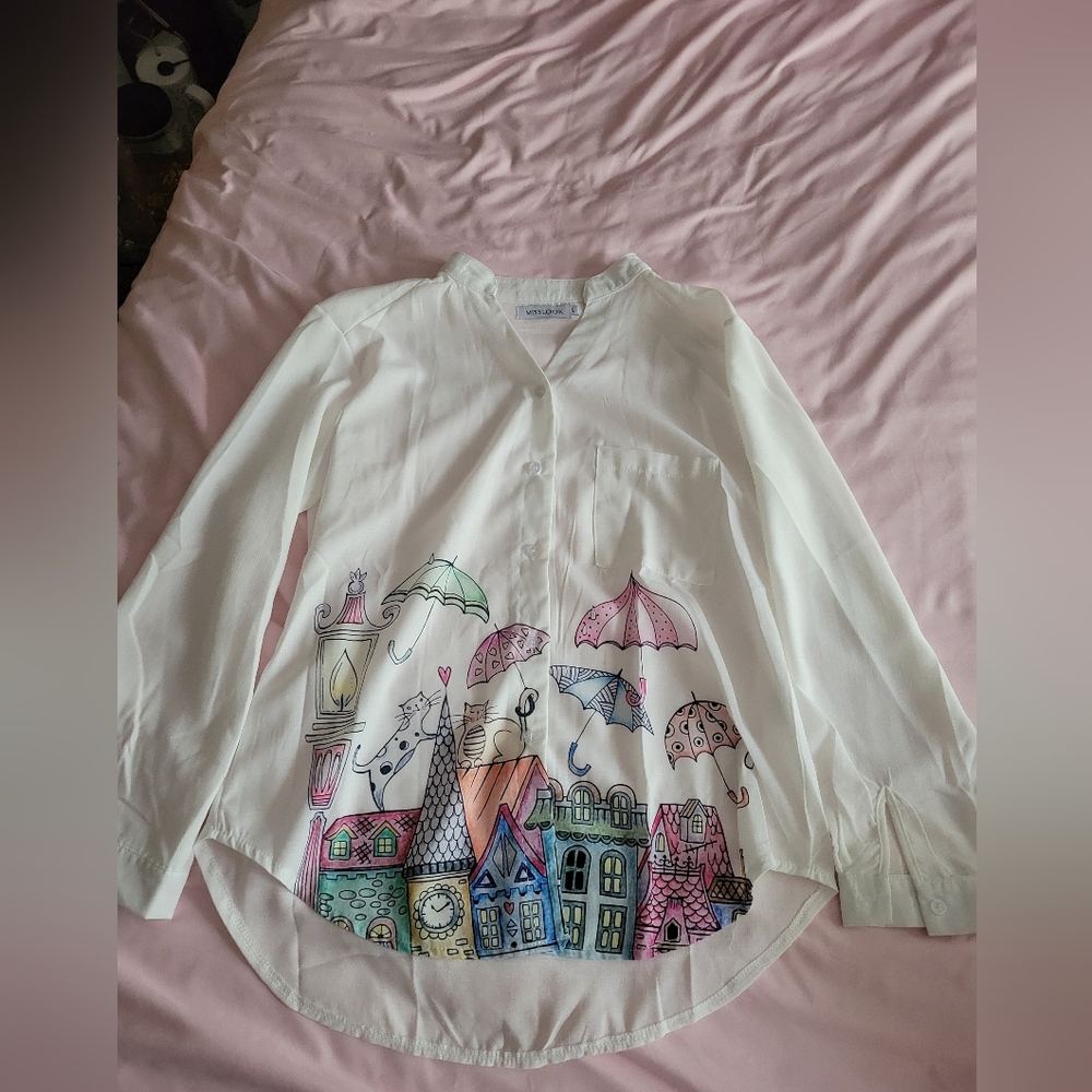 Kids White Shirt with Colorful House Print